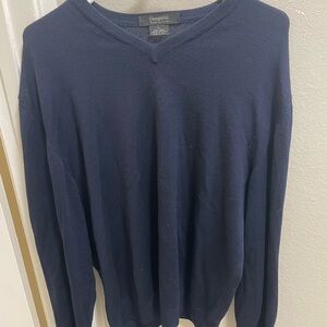 Giorgiolini Pullover Knit Sweater Mens L Navy Blue Fine Merino Wool Italy Made